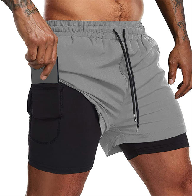 Men 2 Pack Running Shorts 2 in 1 Workout Shorts Quick Dry Gym Training Athletic Jogger with Phone Pockets